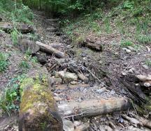 Holzverbau vor den Arbeiten (Blick flussaufwärts)