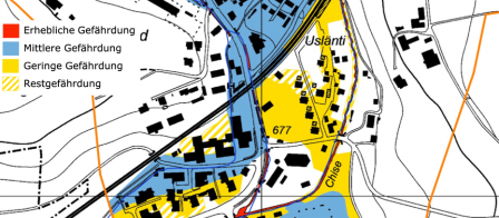 La carte des dangers de crue ou d’inondation est déterminée à partir des différentes cartes d’intensité des différents processus.